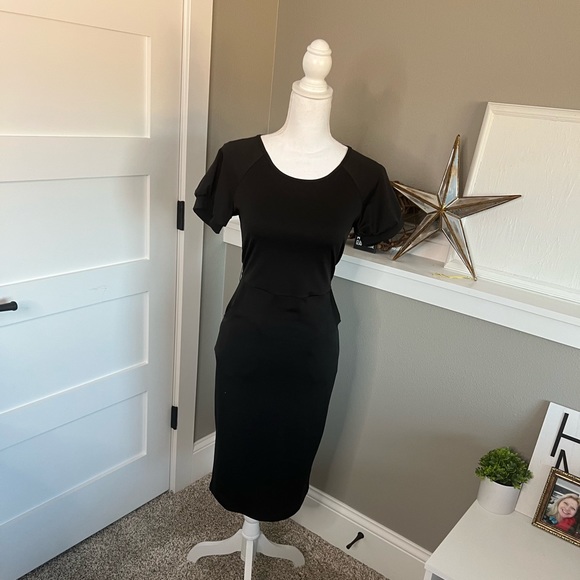 NWT NEW fitted cocktail sexy lbd little black bodycon midi mini dress - Picture 3 of 5